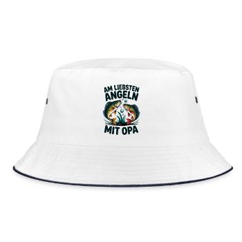 Angeln mit Opa – Zwei Barsche - Bucket Hat - Weiß/Navy - Vorne