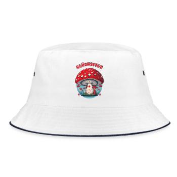 Glückspilz Cartoon Pilz - Bucket Hat - Weiß/Navy - Vorne