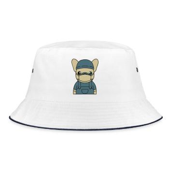 Frenchie Pflegekraft OP Maske - Bucket Hat - Weiß/Navy - Vorne