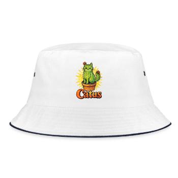 Catus Cat Cactus Illustration - Bucket Hat - white/navy - Front