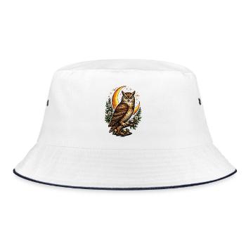 Eulennacht, Blumenmond, - Bucket Hat - Weiß/Navy - Vorne