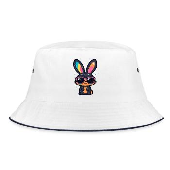Bunny Party Cool Glasses - Bucket Hat - white/navy - Front