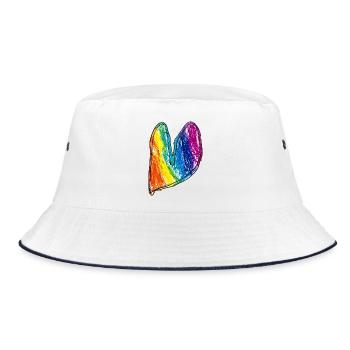 Regenbogen Herz Wachskreide - Bucket Hat - Weiß/Navy - Vorne