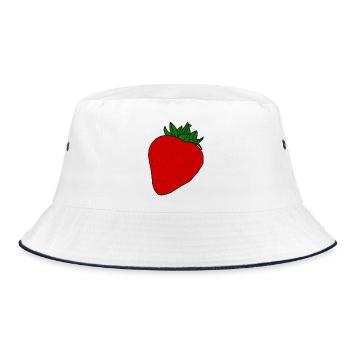 Rote Erdbeere - Bucket Hat - Weiß/Navy - Vorne