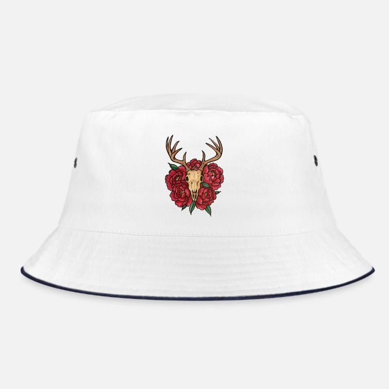 Antler Skull and Peony Bloom Bucket Hat
