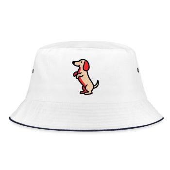 Süßer Dackel Hund Männchen Comic - Bucket Hat - Weiß/Navy - Vorne