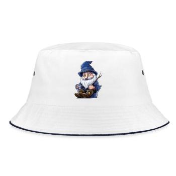 Blauer Waldgnom mit Becher - Bucket Hat - Weiß/Navy - Vorne