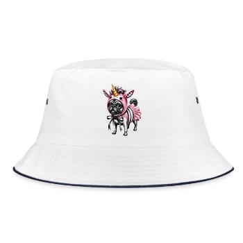Pugicorn Kostüm Illustration Einhorn Mops - Bucket Hat - Weiß/Navy - Vorne