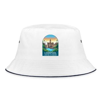 Liverpool Skyline UK Waterfront Illustration - Bucket Hat - white/navy - Front