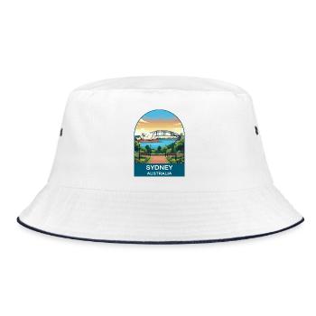 Sydney Australia Opera House Reiseplakat-Kunst - Bucket Hat - Weiß/Navy - Vorne