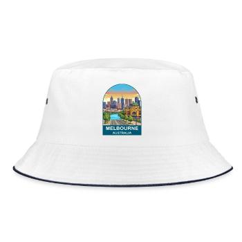 Melbourne Australia Flinders St Travel Poster - Bucket Hat - white/navy - Front