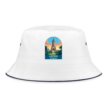 Leipziger Deutschland-Denkmal Vintage-Reiseplakat - Bucket Hat - Weiß/Navy - Vorne