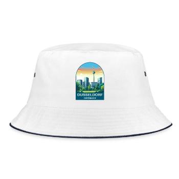 Düsseldorfer Deutschland Skyline Vintage-Reiseplakat - Bucket Hat - Weiß/Navy - Vorne