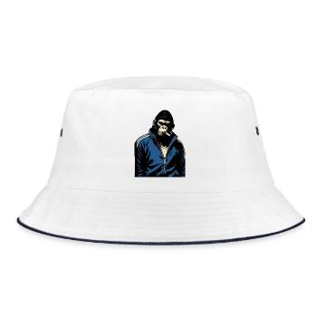Gorilla im blauen Trainingsanzug raucht eine Zigarre - Bucket Hat - Weiß/Navy - Vorne