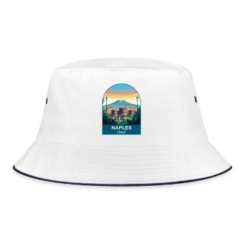 Neapel, Italien Vintage-Reiseplakat-Kunst - Bucket Hat - Weiß/Navy - Vorne
