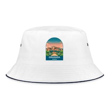 Granada Spain Vintage Travel Poster Art - Bucket Hat - white/navy - Front