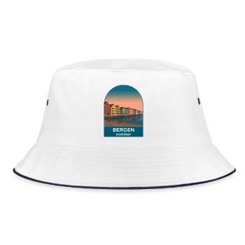 Bergen Norway Vintage Travel Poster Art - Bucket Hat - white/navy - Front