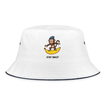 Verrückter Affe auf Banana Tee - Bucket Hat - Weiß/Navy - Vorne
