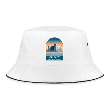 Belfast UK Vintage Travel Poster Art - Bucket Hat - white/navy - Front