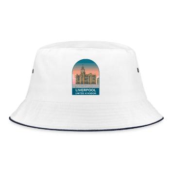 Liverpool UK Vintage Travel Poster Art - Bucket Hat - white/navy - Front