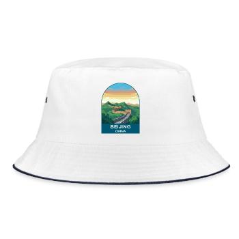Beijing China Great Wall Vintage Travel Poster - Bucket Hat - white/navy - Front