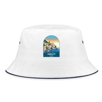 Amalfi Italy Vintage Travel Poster Art - Bucket Hat - white/navy - Front