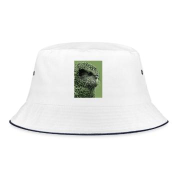 Kakapo Illustration in Grün - Bucket Hat - Weiß/Navy - Vorne