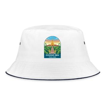 Chiang Mai Thailand Doi Suthep Reiseplakat-Kunst - Bucket Hat - Weiß/Navy - Vorne