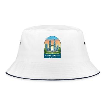 Kuala Lumpur Malaysia Vintage-Reiseillustration - Bucket Hat - Weiß/Navy - Vorne
