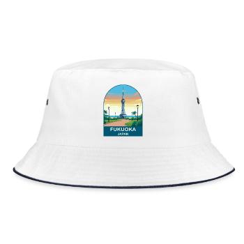 Fukuoka Japan Seaside Tower Travel Poster - Bucket Hat - white/navy - Front