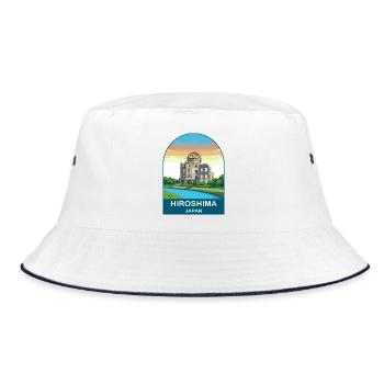 Hiroshima Japan Vintage Travel Poster Art - Bucket Hat - white/navy - Front