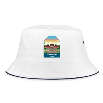 Nanjing China Ming Palast Vintage-Reiseplakat - Bucket Hat - Weiß/Navy - Vorne
