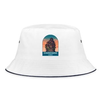 Chongqing China Hongyadong Vintage Travel Poster - Bucket Hat - white/navy - Front