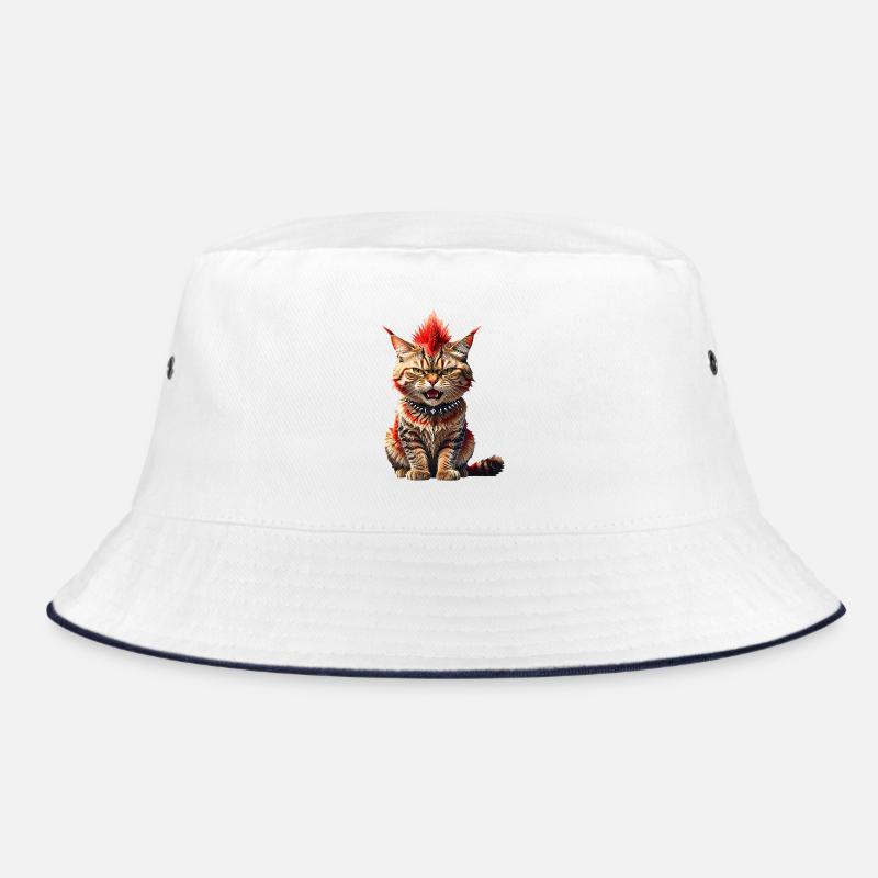 Punk Cat - Bucket Hat - white/navy