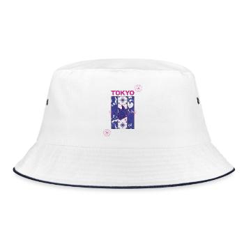 Tokyo Neon Kitsune-Design - Bucket Hat - Weiß/Navy - Vorne