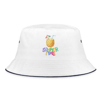 Sommerzeit Ananasgetränk - Bucket Hat - Weiß/Navy - Vorne
