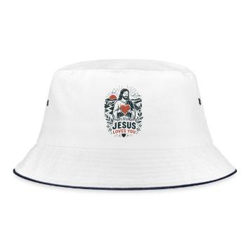 Jesus Loves You Peaceful Art - Bucket Hat - white/navy - Front