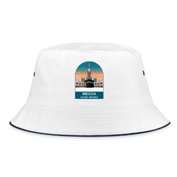 Mekka Saudi-Arabien Vintage-Reiseplakat-Kunst - Bucket Hat - Weiß/Navy - Vorne