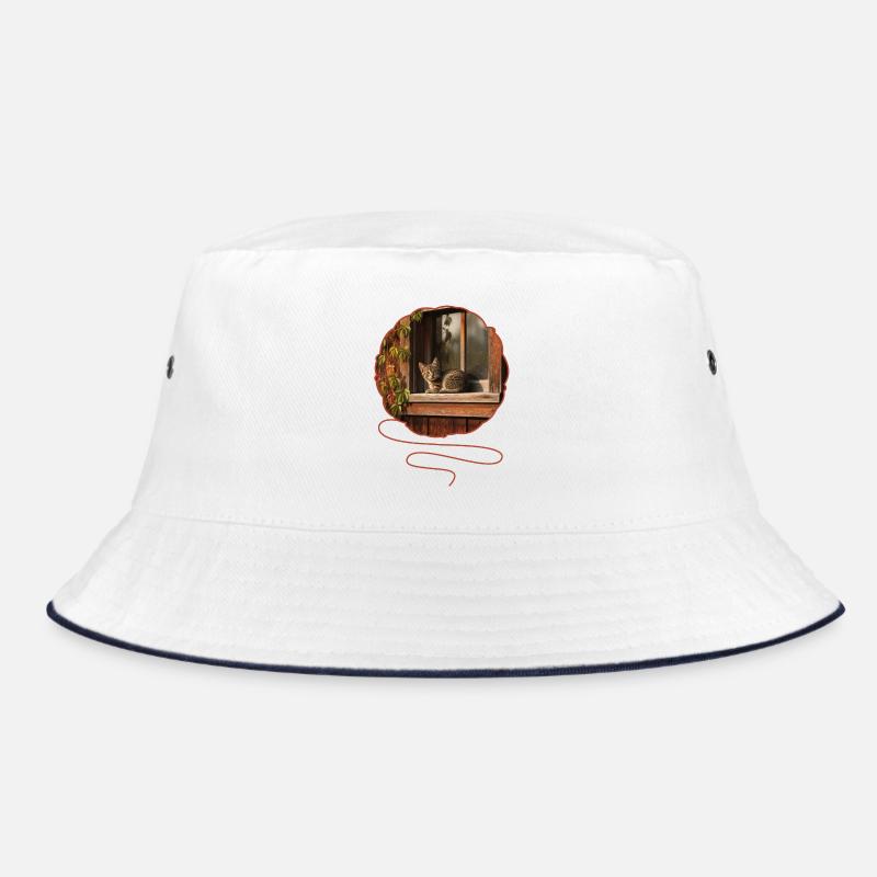 T-Shirt-Design „Katze“ - Bucket Hat - Weiß/Navy