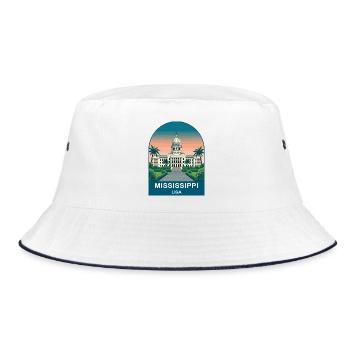 Mississippi USA Vintage-Reiseplakat - Bucket Hat - Weiß/Navy - Vorne