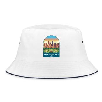 Oklahoma City USA Vintage-Reiseplakat - Bucket Hat - Weiß/Navy - Vorne