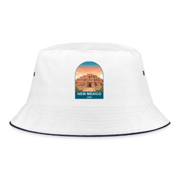 New Mexico USA Vintage-Reiseposter-Kunst - Bucket Hat - Weiß/Navy - Vorne