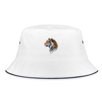 Bunter Tigerkopf - Bucket Hat - Weiß/Navy - Vorne