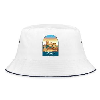 Amman Jordan Citadel Vintage Travel Poster Art - Bucket Hat - white/navy - Front