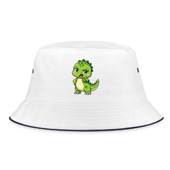 Süßer Dino T-Rex genervt Cartoon Dinosaurier - Bucket Hat - Weiß/Navy - Vorne