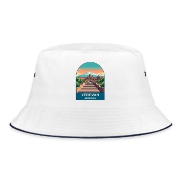 Yerevan Armenia Mount Ararat Vintage Travel Art - Bucket Hat - white/navy - Front