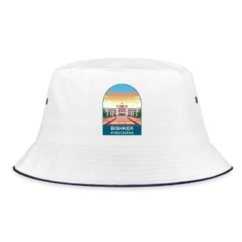 Bishkek Kyrgyzstan Vintage City Travel Poster - Bucket Hat - white/navy - Front