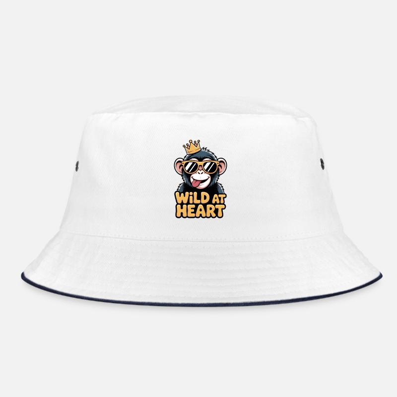 Königlicher Affe mit Brille - Bucket Hat - Weiß/Navy
