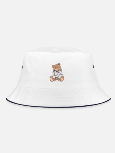 Süßer Bär im Hoodie - Bucket Hat - Weiß/Navy
