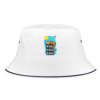 Cat over skyscrapers - Bucket Hat - white/navy - Front